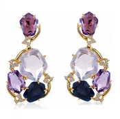 18K Amorfus Earrings (1096) - Amethyst, Lilac Opal Amethyst, Navy Blue Quartz / YG