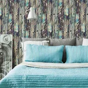Aqua and Purple Rustic Wood Texture Peel and Stick Removable Wallpaper 3883