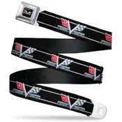 1967 Impala 396 TURBO-JET V Emblem Full Color Black Silver Red White Seatbelt Belt - 1967 Impala 396 TURBO-JET V Emblem/Stripe Black/Silver/Red/White Webbing