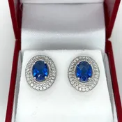 Classic Sapphire Haloed Earrings — Leon’s Beverly Hills