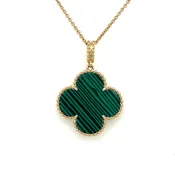 14KT Malachite Quatrefoil Pendant