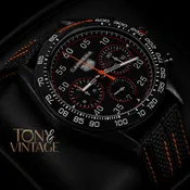 Chronograph All Black Case Watch with Dial and Black Leather Strap