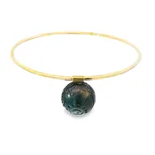 10K Yellow Gold - Hand Carved Black Pearl Bangle - J32647