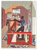 SOLD   Jacob Lawrence (American, 1917-2000)   "The Studio" — driftwood modern