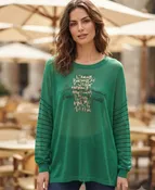Mint Star-Embossed Fine Knit Sweater B-99