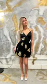 Black Floral Halter fit and flare mini Dress