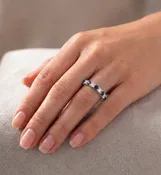 0.70CT Round Alternating Natural Blue Sapphire and Diamonds Halfway Eternity Band