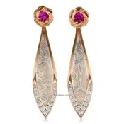 Rose And Mokume Leaf Earrings | Krikawa Custom Jewelers