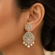 2 In 1 Diamond Earrings with changeable Natural Emeralds /Rubies and Pearl Drops