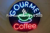 A Gourmet Coffee Neon Sign Round