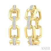 1/10 Ctw Bold Open Window Octagonal Shaped Round Cut Diamond Fashion Hoop Earrings in 10K Yellow Gold