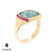 Australian Boulder Opal Ring With Rubies