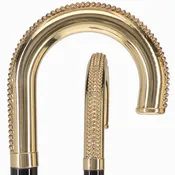 24K Gold Plated Lustrous Tourist Walking Cane w/ Black Beechwood Shaft & Collar