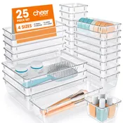 Cheer Collection 25 Piece Clear Plastic Drawer Organizer Set for Makeup, Office, Kitchen & Vanity