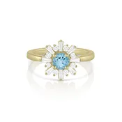 aquamarine, diamond starburst ring,<br>in 14k yellow gold