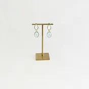 Gold Hoop and Smooth Cabochon Blue Topaz Drops, Gold Filled over Sterling Silver, Posts