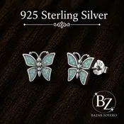 925 Sterling Silver Butterfly Stud Earrings with Lab Opal