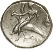 ANCIENT GREEK, Calabria, Tarentum, AR didrachm, 344-334 BC, "boy on dolphin".