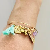 Amethyst, Smile, Good Luck Expandable Charm Tassel Bracelet