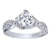 14k White gold diamond bypass engagement ring mounting.