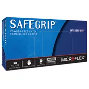 Exam Glove SafeGrip® Medium 50 per Box NonSterile Latex Extended Cuff Length Textured Fingertips Blue Chemo Tested