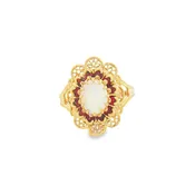 10K Yellow Gold Genuine Opal and Garnet Ring
