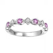 10Kt White Gold Stackable Band, Set With 4-Round Pink Sapphire .14Ct T