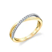 14K Two Tone 0.15ct. Round Curved Women's Wedding Band