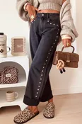Jojo Waisted Studded Wide Leg Jeans