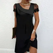 Black Dress with Lace Sleeves – Fitted Evening Cocktail Dress for Formal Events