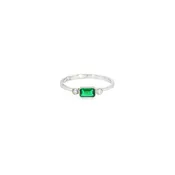10k White Gold Created Emerald 3 Stone Women's Ring