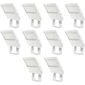 150W LED Parking Lot Light, 21,000 Lumens, 5000K Daylight White, Type III/Type V Distribution, 120-277V, Photocell Ready, 600W Metal Halide Equivalent, 0-10V Dimmable, IP65 Waterproof, White Housing, UL & DLC Certified, 5-Year Warranty