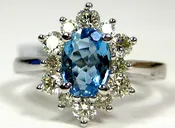 Aquamarine Ring 14K White Gold Halo BIG Diamond Natural Made in USA