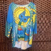 Abstract Cat,Blue ,2Xl,3/4