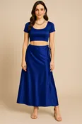 Blue Satin Indian Petticoat Underskirt – Adjustable Drawstring Slip