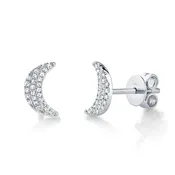 14K WHITE GOLD 0.07CT DIAMOND CRESENT MOON STUDS
