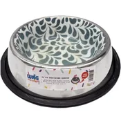 Wag and Wiggle 24oz Stainless Steel Pet Bowl with Rubber Liner and Assorted Enamel Print Interior