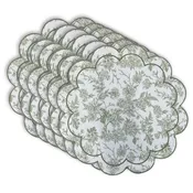 Dainty Home Botanical Bliss Vinyl Round Placemat Set of 6, Waterproof Easy Clean Scalloped Placemats