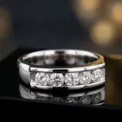 14K White Gold Diamond Band with 5 Round Brilliant Diamonds