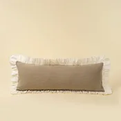 15x42 Velvet Ruffle Linen Pillow, Ivory