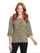 3/4 Sleeve Scoop Neck Knit Top w/Grommet Detail