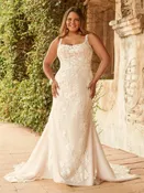 Albany – Elegant Fit and Flare Wedding Dress Featuring Beaded Lace Bodice and Crepe Skirt by Maggie Sottero