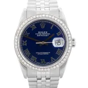 1990 Rolex DateJust 16234 36mm Blue Roman Diamond Steel Automatic Jubilee Watch