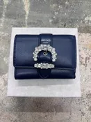 Jimmy Choo Cheri Cosmos Leather CZ Jewel Small Trifold Wallet in Navy Blue