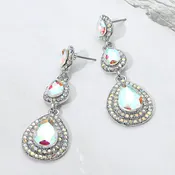AB Crystal Vintage Teardrop Dangle Earrings on Silver  |  665243