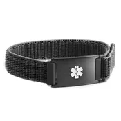 Black Fabric Adjustable Medical ID Bracelet-IDJ1003