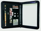 1" 3 Ring Padfolio w/ Retractable Handles and Zipper Closure
