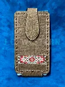 3D D350000804 Embroidered Inlay Buck Lace Leather Cell Phone Case Brown