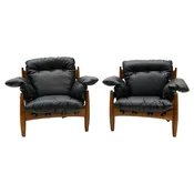 Pair Sergio Rodriques Sheriff Chairs. Black Leather. Excellent. Signed.. — RETRO INFERNO