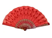 10 Pcs Red Cloth Hand Fans with Plastic Handle